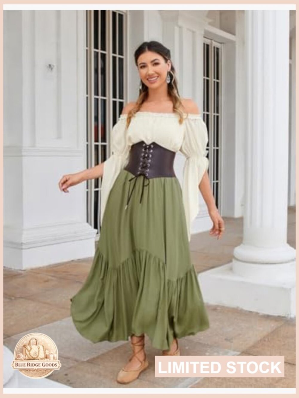 Bell Sleeve Peasant Blouse Renaissance Top Chiffon Smocked Waist Elegant - Picture 4 of 7